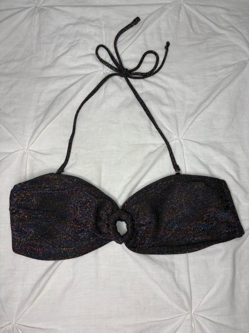 No Boundaries Black Shimmery Bandeau Bikini Top